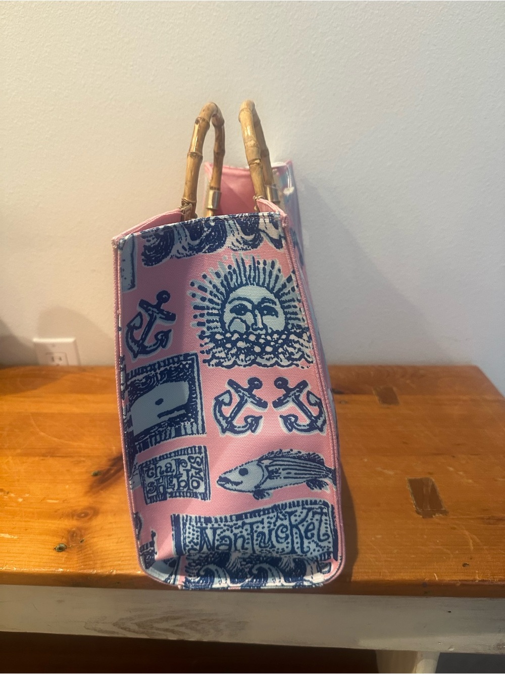Lilly Pulitzer Pink Nantucket Canvas Tote with Bamboo Handles - Picture 2 of 5
